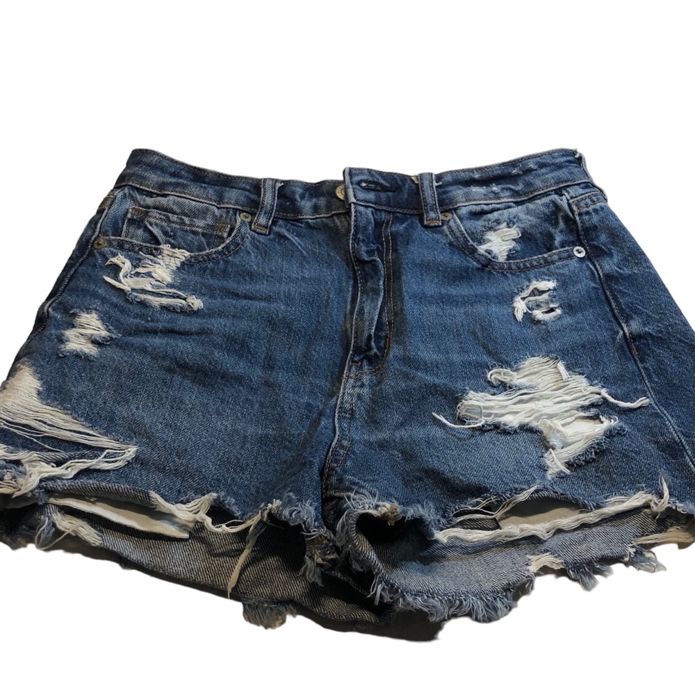 American Eagle Denim Mom Shorts Comfort Stretch Waist Band Size  4 Distressed